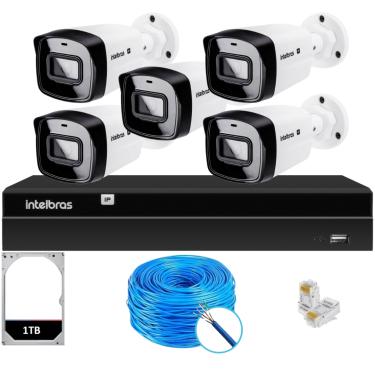 Imagem de Kit CFTV Intelbras NVR 1408P 5 Câmeras IP e HD 1TB