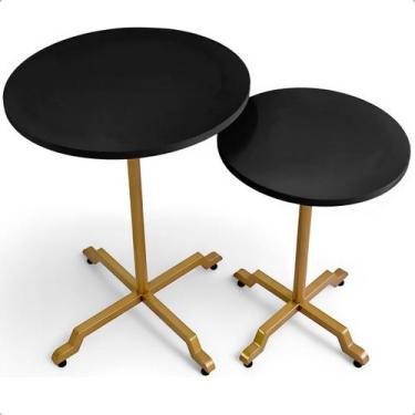 Imagem de Kit Conjunto 2 Mesas De Canto Lateral Alta E Baixa Em Aço Design Moder