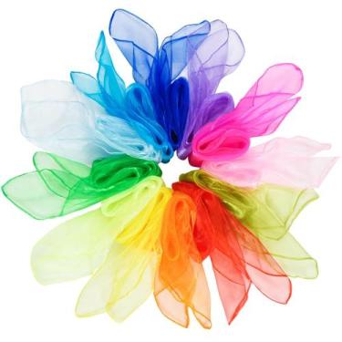 Imagem de Lenços de dança de seda para malabarismo Jmkcoz 12 peças 60x60cm 12 co