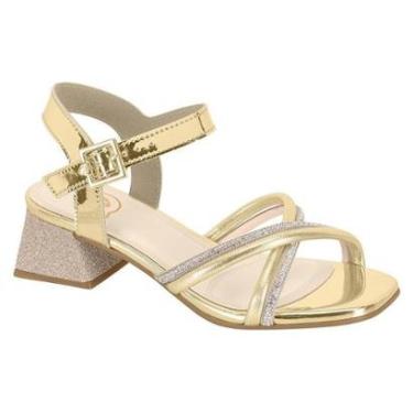 Imagem de Sandália Molekinha Salto Dourado Metalizado Strass Saltinho Fivela Princesa Infantil-Feminino