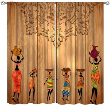 Imagem de VUMIVI Cortinas blackout para meninas africanas, padrões de arte abstrata, jarros de madeira, ilustrações coloridas, tratamentos de janela para quarto, cozinha, sala de jantar, escritório, 160 cm L x
