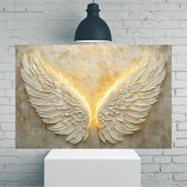 Imagem de Asas de anjo brancas brilhantes na parede arte de parede em tela rústica vintage - Pôster sem moldura de 30,5 x 45,7 cm - Ideia de presente para decoração de casa e escritório para sala de estar