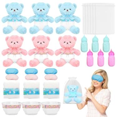 Imagem de X-Kingsun Pacote com 36 fraldas de chá de bebê urso, jogos de troca de fraldas para adultos, rosa e azul, garrafas de plástico, máscaras para os olhos para adultos, revelação de gênero, sorteio, festa