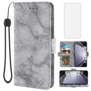 Imagem de Asuwish Capa de telefone para Samsung Galaxy Z Fold 5 5G 2023 com carteira de mármore flip porta-cartão suporte suporte de couro robusto fólio celular acessórios ZFold5 Z5 G Fold5 5Z mulheres homens