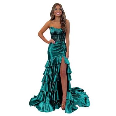 Imagem de Vestido de baile Mollyevers Corset Plus Size Mermaid Teal Satin