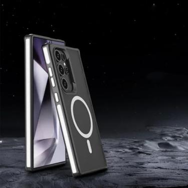 Imagem de HJZSZX Capa magnética para celular S25Plus, capa fosca, translúcida e à prova de choque com carregamento sem fio (para S25Plus/branco)