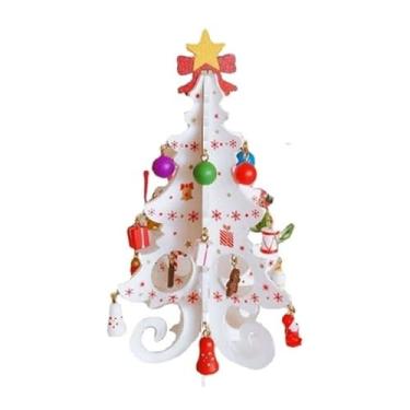 Imagem de Brinquedo De Árvore De Natal Feito À Mão Para Crianças/DIY Estéreo De Madeira Design De Cena/Ano Novo Ornamentos (Branco,19x14cm)