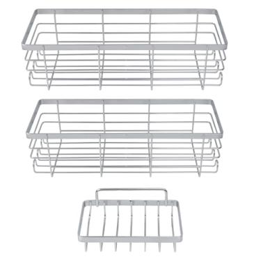 Imagem de Tighall Rack de chuveiro com suporte de sabonete, cesta organizadora de banheiro de aço inoxidável 304, suporte de xampu, suporte para chuveiros sobre porta, sem prateleiras de perfuração montada na