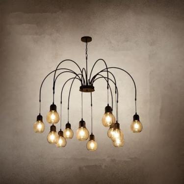Imagem de Lustre retrô americano com LED, estilo industrial, criativo e moderno, ideal para sala de estar, restaurante, quarto, casa de campo, loft, loja de roupas, lan house, bar, luminária pendente