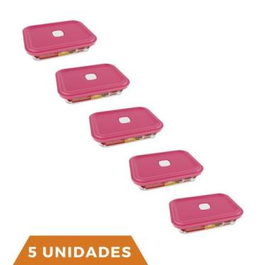 Imagem de 5 Potes de Vidro Facilita Retangular Marmita 750Ml Marinex - NADIR FIG