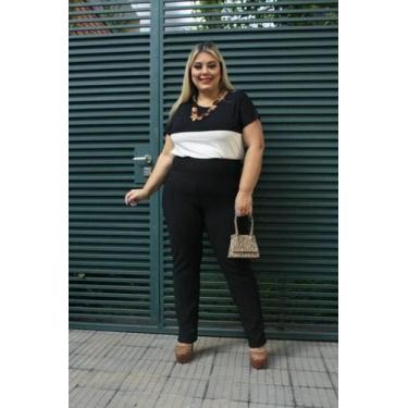 Imagem de Calça Plus Size Legging Montaria Gorgurão Leg Canelada Cós Largo - Rem