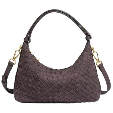 Imagem de Bolsa feminina de camurça, bolsa de ombro, retrô, transversal, bolsa de mão de embreagem de tecido despojado, bolsa crescente, Chocolate, Free