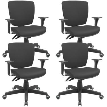 Imagem de Kit 04 Cadeiras De Escritório Executiva Office Giratória Preto Baixa Flexi P03 Vinil Preto - Lyam