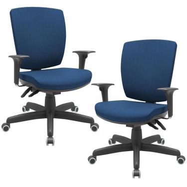Imagem de Kit 02 Cadeiras De Escritório Diretor Office Giratória Preto Alta Flexi P03 Poliéster Azul - Lyam