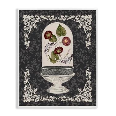 Imagem de Stupell Industries Traças e papoulas em cúpula de vidro arte giclée emoldurada preta, design por Radhika Modi, 20 x 16