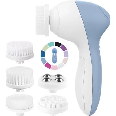 Imagem de Escova de limpeza facial para mulheres | Escova esfoliante para pele oleosa, normal e seca, esfoliante, limpeza de lavagem, esfoliante, incluindo 7 cabeças de escova (topázio)