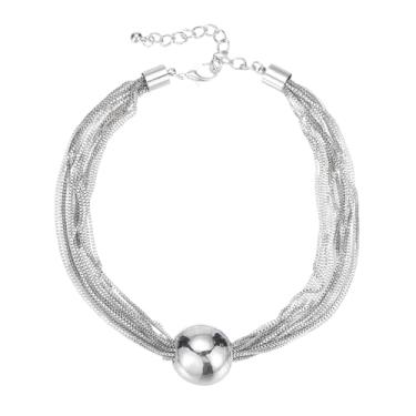 Imagem de PATIKIL Colar de gargantilha de contas grossas de prata para mulheres, colar de esfera geométrica, corrente grossa hip-hop, gargantilhas de corrente ajustável, joia para presentes de festa de