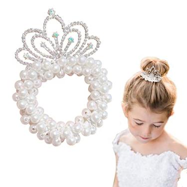 Imagem de Laços de cabelo, contas de pérolas, elásticos de cabelo com coroa, faixas elásticas Hari, suportes de rabo de cavalo, acessórios de cabelo para tiaras brilhantes de princesa (nuvem)