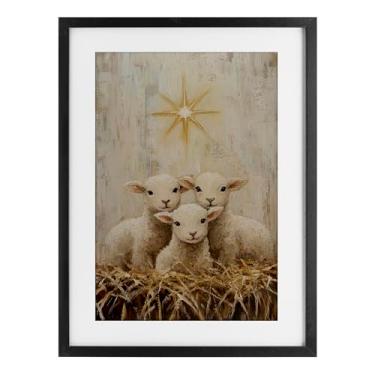 Imagem de Stupell Industries Christmas Lambs Trio Impressão emoldurada preta sob vidro, design por Petal Prints Design, 23 x 17