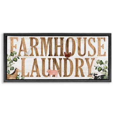 Imagem de Stupell Industries Arte de parede rústica em tela flutuante com moldura preta para lavanderia, design de Kim Allen, 28 x 63 cm