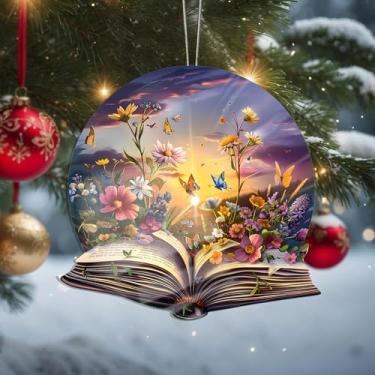 Imagem de Enfeites de Natal para pendurar, decoração de férias, decoração de flores acrílicas, decoração de interiores de carro, enfeite de árvore de Natal, artesanato para pendurar, colecionáveis, para