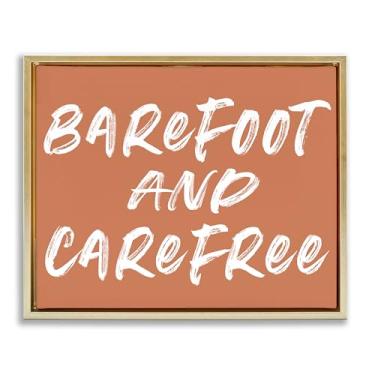 Imagem de Stupell Industries Barefoot & Carefree Brown Gold Framed Floater Canvas Wall Art, design por Lettered and Lined, 17 x 21