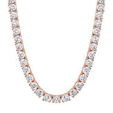 Imagem de Apzzic Corrente de tênis banhada a ouro de 4 mm com zircônia cúbica redonda e diamante cubano para mulheres e homens, 18inch, Banhado a ouro, Zircônia cúbica