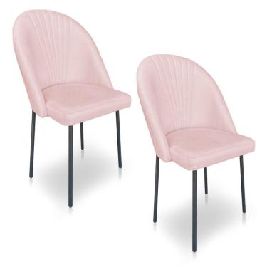 Imagem de Kit 2 Cadeiras Poltrona De Jantar Ariel Suede Rosa Bebê Pés De Ferro Preto - Pallazio