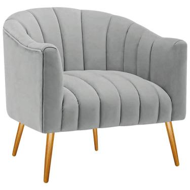 Imagem de Poltrona Decorativa Sala De Estar Recepção Senna Bouclé - Doce Sonho Móveis Cor Cinza