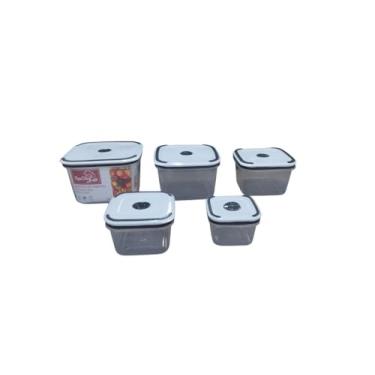 Imagem de Conjunto 5 Potes Herméticos Quadrado de Plástico Com Tampa