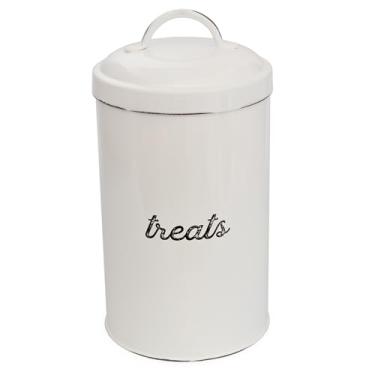 Imagem de AuldHome Enamelware Dog Treat Jar, White Rustic Treats Container