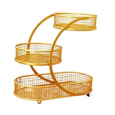 Imagem de AFXGUSD Suporte para Fruteiras E Cesto de Frutas em Ferro Reforçado, Organizador de 3 Níveis para, Ouro