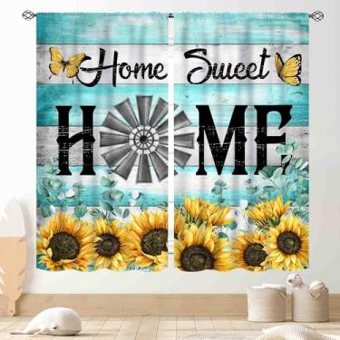 Imagem de TKUYO Cortinas de girassol, fazenda rústica azul madeira amarela floral campo prancha de madeira para casa doce blackout cortinas de janela tratamentos para quarto, sala de estar, cozinha, banheiro, 2