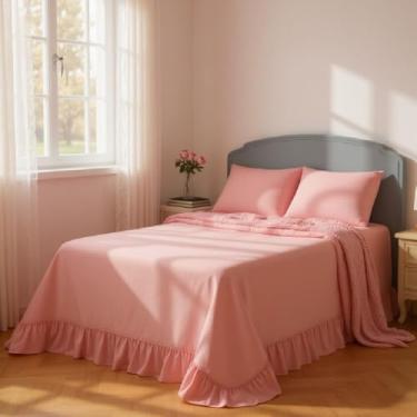 Imagem de COLCHA KING COBRE LEITO COM BABADO 400 FIOS COM PORTA TRAVESSEIRO (FRONHA) TAMANHOS ESPECIAIS LISO (ROSE)