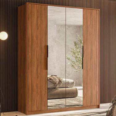 Imagem de Guarda Roupa Casal 4 Portas Com Espelho E 3 Gavetas Grécia - Nogueira Touch Nogueira Touch