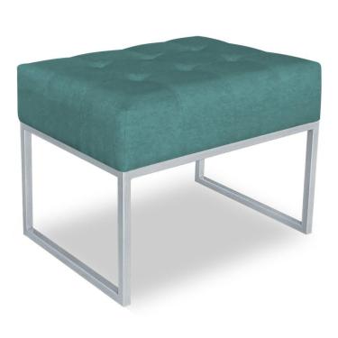 Imagem de Puff Lisa Suede Azul Turquesa Base Metálica Industrial Prata