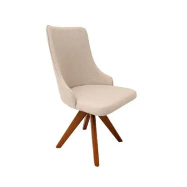 Imagem de Cadeira De Jantar Roma Giratória Revestida Em Tecido Linho Bege Cor Creme