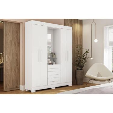 Imagem de Guarda Roupa Solteiro 4 Portas E 3 Gavetas C/ 1 Espelho Emily Gold Branco - Acp