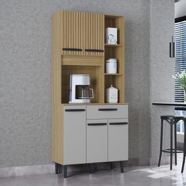 Imagem de Cozinha Compacta 5 Portas 1 Gaveta Malu Poquema Damasco/ripado/offwhite