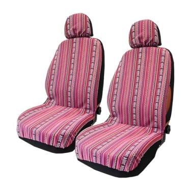 Imagem de ZNDAW 4 peças de cobertores de assento de carro Baja Saddle Covers, conjunto frontal respirável lavável capas de assento com almofada de cinto de segurança, tecido listrado protetor de assento