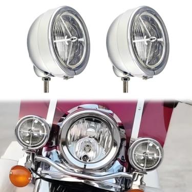 Imagem de VINTGMT Luzes auxiliares de motocicleta de 11,4 cm, kit de luzes de neblina para motocicleta, holofotes e concha com lente de turbina para Harley Honda, Kawasaki, Suzuki, Yamaha, Cruiser, Chopper