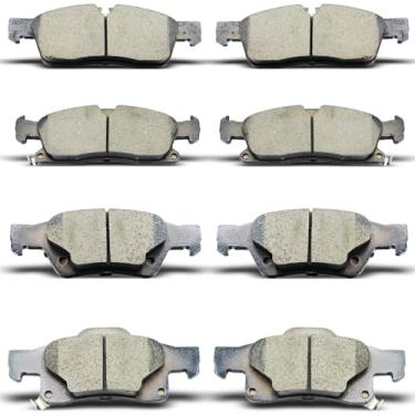 Imagem de DYZJKWJW D1455 D1498 Conjunto de pastilhas de freio de cerâmica dianteiras traseiras adequadas para 2011-2020 para Dodge Durango, 2011-2018 para Jeep Grand Cherokee