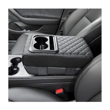 Imagem de MUQIDA Almofada de apoio de braço para console central de carro, almofada de apoio de braço de couro à prova d'água com suporte de copo e suporte de telefone, capa protetora de caixa de descanso de