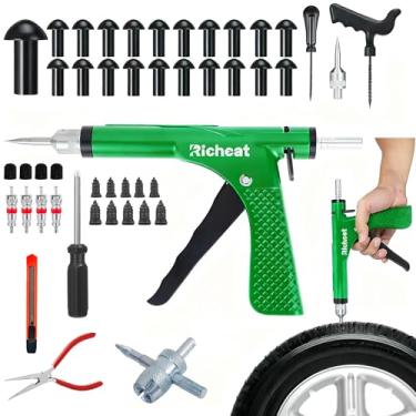 Imagem de Richcat Kit de reparo de perfuração de pneu sem câmara com plugue de cogumelo, repara furos e pneus furados para motocicletas, carros, caminhões, quadriciclos, kit de reparo de perfuração de arma