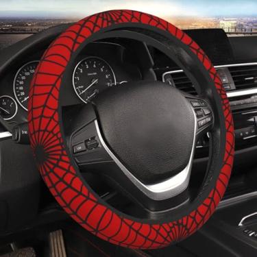 Imagem de Capa de volante de teia de aranha vermelha para mulheres, meninas, homens, universal, 38 cm, antiderrapante, fofo, protetor de volante, acessórios de carro, interior para caminhões, SUV