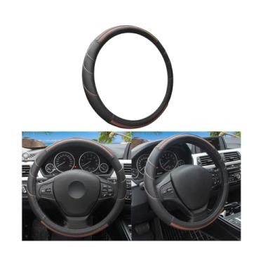 Imagem de Sandfren Capa de volante de carro, couro legítimo, antiderrapante, protetor de volante, respirável e macio, acessórios de proteção interior automotiva, universal para caminhão SUV Sedan (preto/café)
