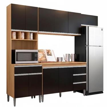 Imagem de Cozinha Modulada 10 P 4 G Andreia 240 Cm Amendoa Preto Reajl Moveis Amendoa Preto
