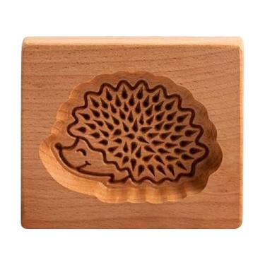 Imagem de Molde de biscoito de madeira tradicional, design de ouriço de madeira de faia, prensa feita à mão, carimbo decorativo de cozinha