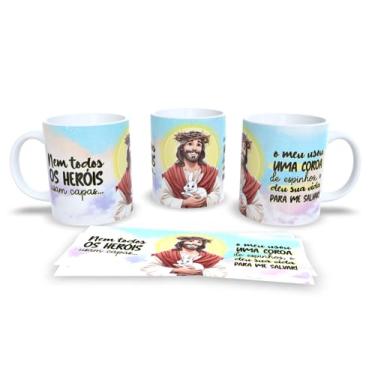 Imagem de Caneca Religiosa com Mensagem de Fé, Porcelana Branca, Arte Dupla Face com Ilustração Cristã e Flores, Presente Inspirador (18071)