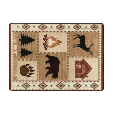 Imagem de Tapete de cabana urso veado 2x3 tapete rústico para área sudoeste para entrada campo casa de fazenda tapete de porta lavável à máquina tapetes pequenos antiderrapante impresso tapete baixo para